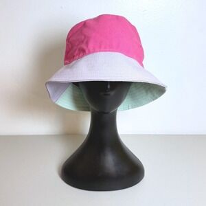 NWOT Zara‎ Colorblock Patchwork Bucket Sun Summer Hat Pink Blue Green Cotton M